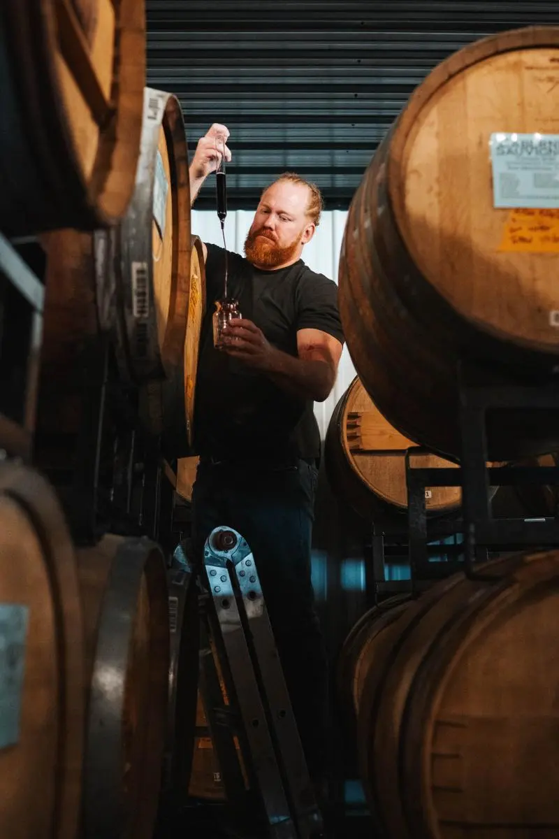 French oak barrels ageing in the Cellar Beast cellar