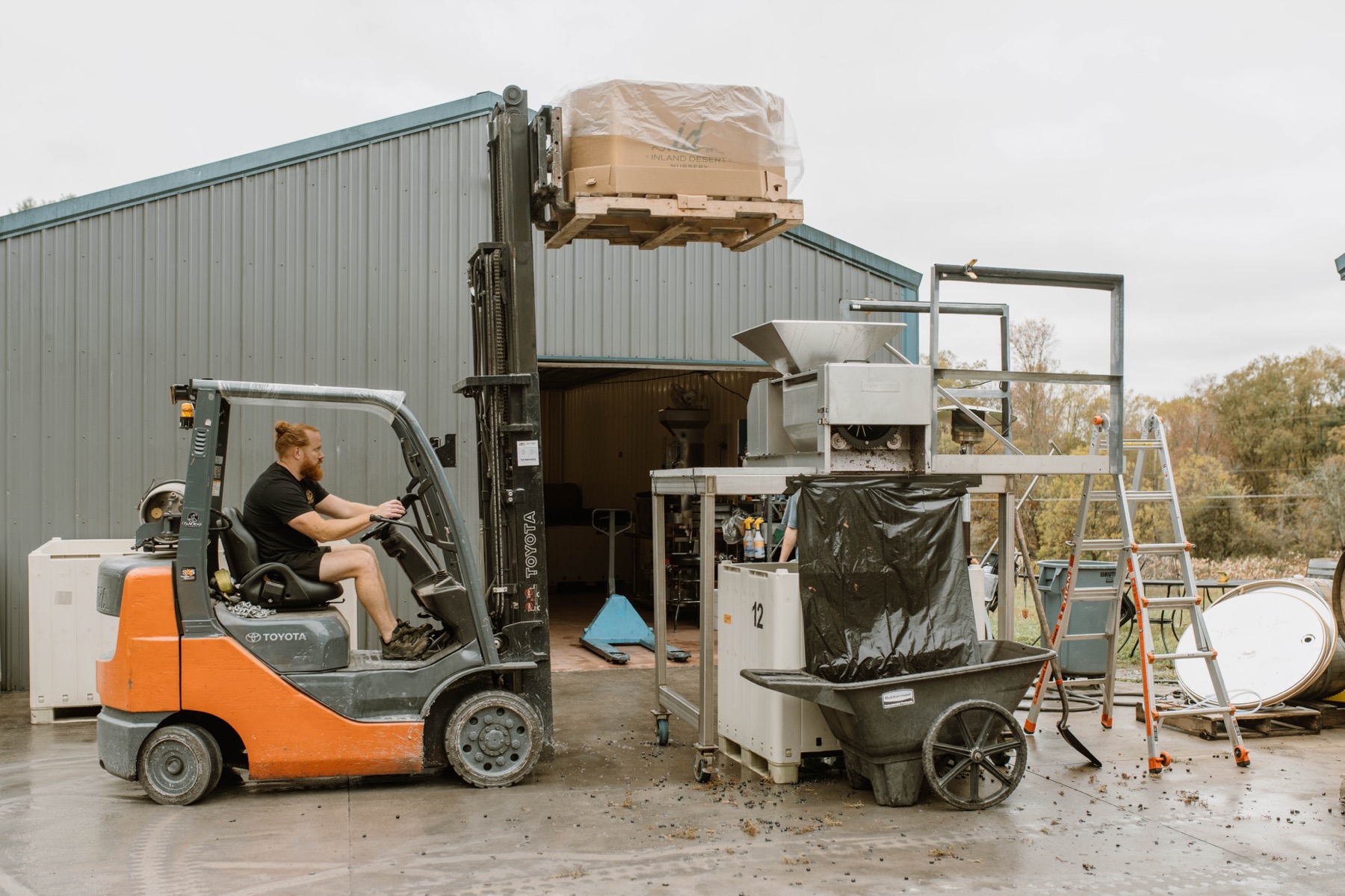 Fruit bins arriving at the Andreas winery